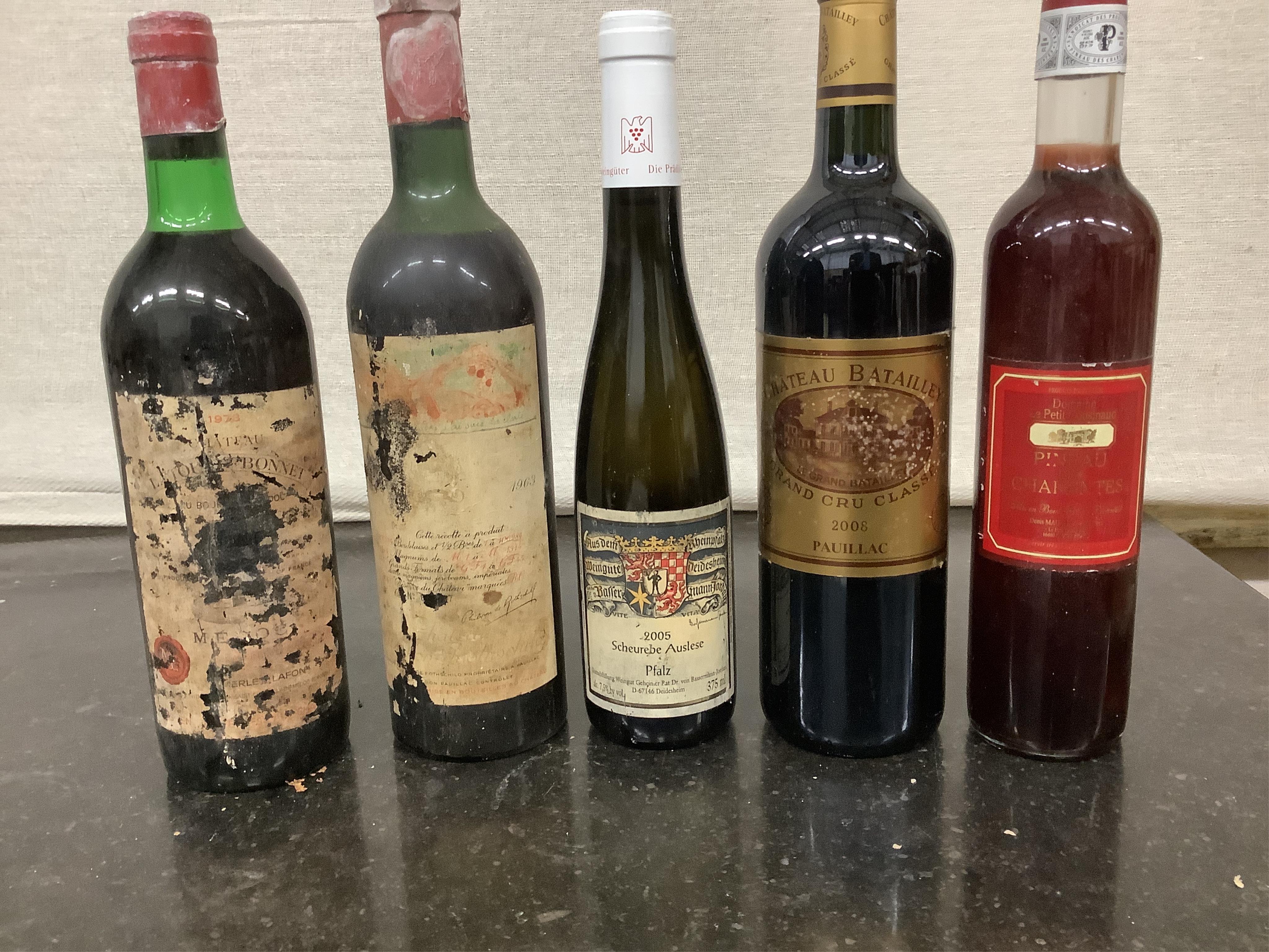 Forty one assorted bottles of wine. Condition - fair, many labels degraded, from a local private cellar)